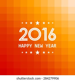 happy new year 2016 on summer gradient orange square polygon pattern background (vector) 