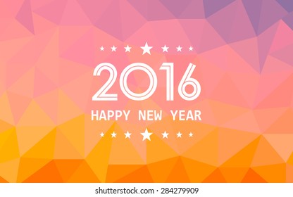 happy new year 2016 on summer gradient orange of triangle polygon pattern background (vector)