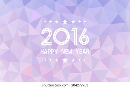 happy new year 2016 on gradient purple of triangle polygon pattern background (vector)