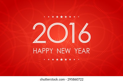 happy new year 2016 on circle rings pattern and red background (vector)