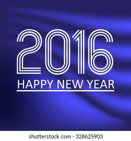 happy new year 2016 on blue wave color background eps10
