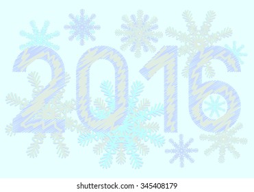 Happy New Year 2016 year on a blue background with snowflakes