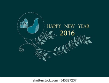 happy new year 2016 on cute floral greeting cards ,vector illustrations