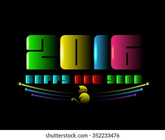 Happy New Year 2016 on black wallpaper with monkey icon. Vector illustration