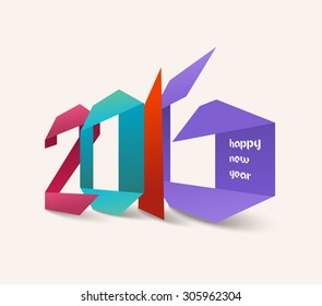 Happy new year 2016. Origami colorful