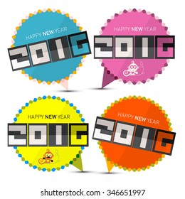 Happy New Year 2016 Paper Labels with Monkey
