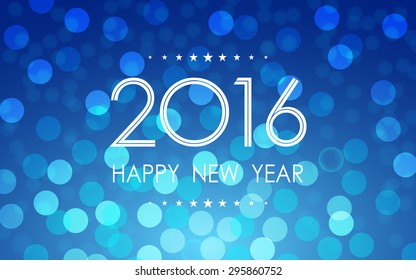 happy new year 2016 with polka dots and lens flare pattern on blue background (vector)
