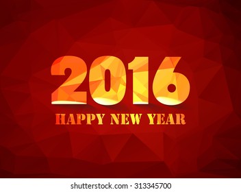 Happy new year 2016. polygonal red mosaic background 