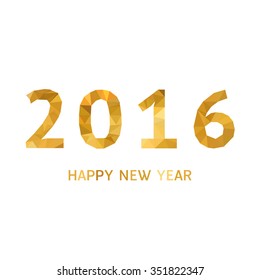 Happy New Year 2016 polygonal yellow style. (Vector illustration)