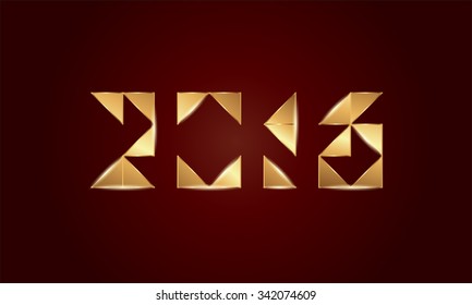 Happy New Year 2016, poster for the calendar with triangular golden text