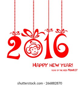 Happy new year 2016. Year Of The red Monkey. Vector Illustration