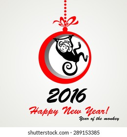 Happy new year 2016. Year Of The red Monkey. Vector Illustration