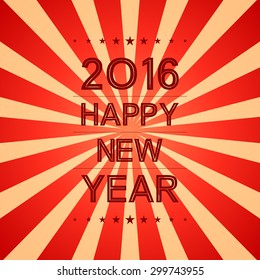 happy new year 2016 in red shine ray pattern background (vector) 