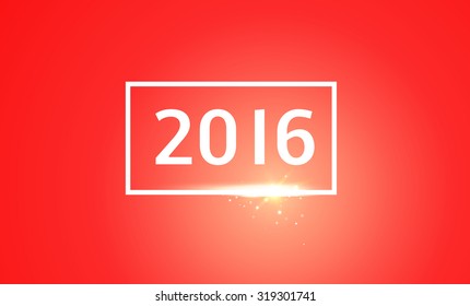 Happy new year 2016. Red greeting card with 2016 in white. Vector illustration.