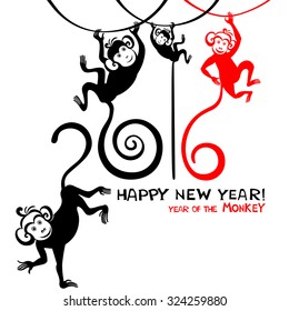 Happy new year 2016. Year Of The red Monkey. Vector Illustration