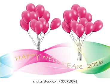 Happy New Year 2016 ,red balloons ,vector illustration