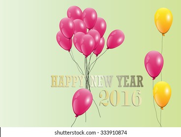 Happy New Year 2016 ,red balloons ,vector illustration