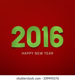 Happy New Year 2016. Red paper design. Vector illustration.