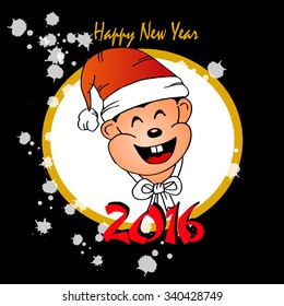 Happy new year 2016. Year Of The red Monkey. Hand drawn.Vector Illustration