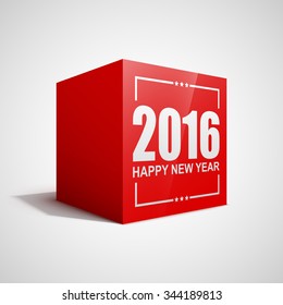 Happy New Year 2016 red cube.