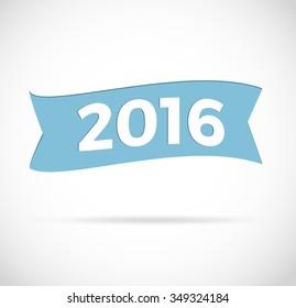 Happy New Year 2016. Ribbon greeting card template vector illustration.