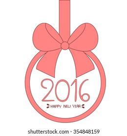 Happy New Year 2016,  round banner with pink ribbon, Vector illustration, creative, graphic design