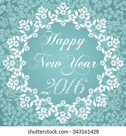 Happy new year 2016. Seasons Greetings. Blue and white color. Vector illustration.