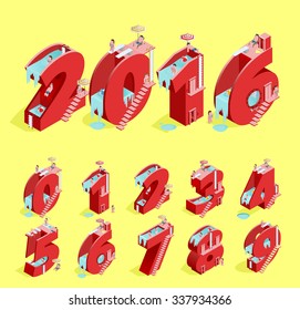 Happy New Year 2016. Set of Isolated Vector Red Numbers.