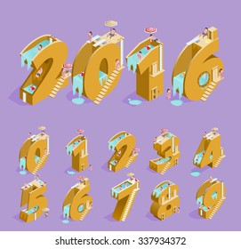 Happy New Year 2016. Set of Isolated Vector Orange Numbers.