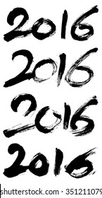 Happy New Year 2016 - A set of four vintage 2016 in rough calligraphy made with traditional chinese brush and black chinese ink. Vector illustration.