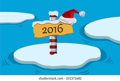 Happy New Year 2016 Sign Floating on Ice