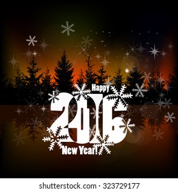 Happy New Year 2016. Snow background with fir-tree. Vector