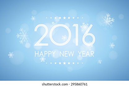 happy new year 2016 with snowflake and bokeh pattern on blue background (vector)