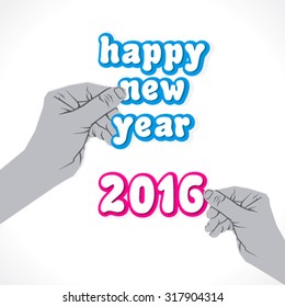 happy new year 2016 sticker hold in hand design vector