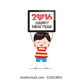 happy new year 2016 and tablet children