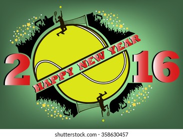 happy new year 2016 and tennis ball with fans
