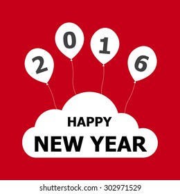 Happy new year 2016 text on  balloons and cloud background - Vector