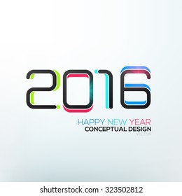 Happy new year 2016 Text Design made of outline numbers