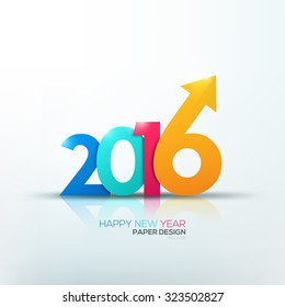 Happy new year 2016 Text Design made of colorful paper numbers