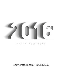 Happy new year 2016 Text Design, paper cut style modern simple vector, white background