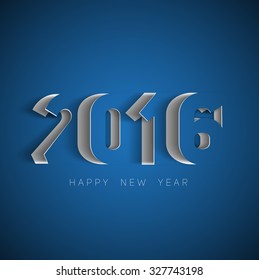 Happy new year 2016 Text Design, paper cut style modern simple vector, blue background