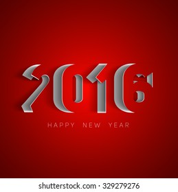 Happy new year 2016 Text Design, paper cut style modern simple vector, red background