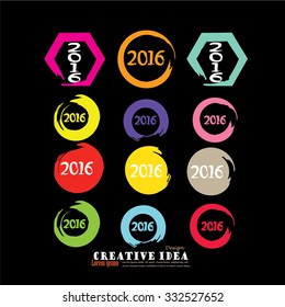 Happy new year 2016. Text Design with paint circle.vector illustration.