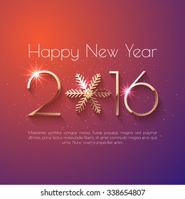 Happy New Year 2016 text design. Vector greeting illustration with golden numbers