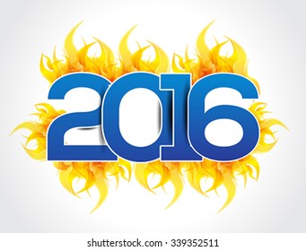 happy new year 2016 text background with fire vector illustration 