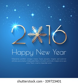 Happy New Year 2016 text design. Vector greeting illustration with golden numbers