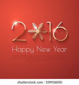 Happy New Year 2016 text design. Vector greeting illustration with golden numbers