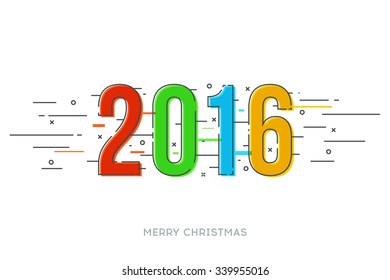 Happy new year 2016 Text Design. Line art. Stock vector.