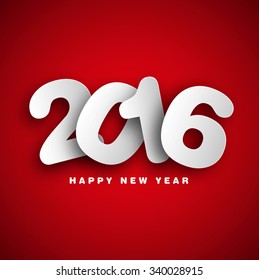 Happy new year 2016 Text Design, paper cut style modern simple vector, Red background