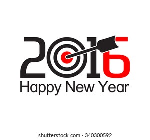Happy new year 2016 text design with arrow at the target 